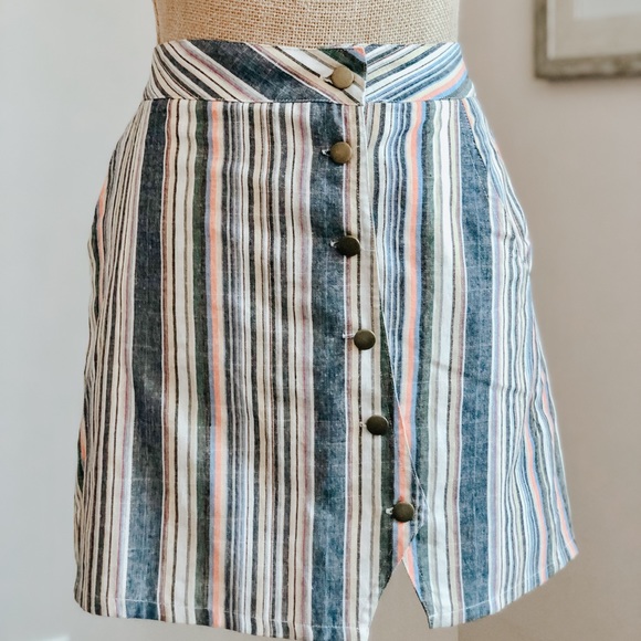 Altar’d State Striped Button A Line Skirt - Picture 1 of 13
